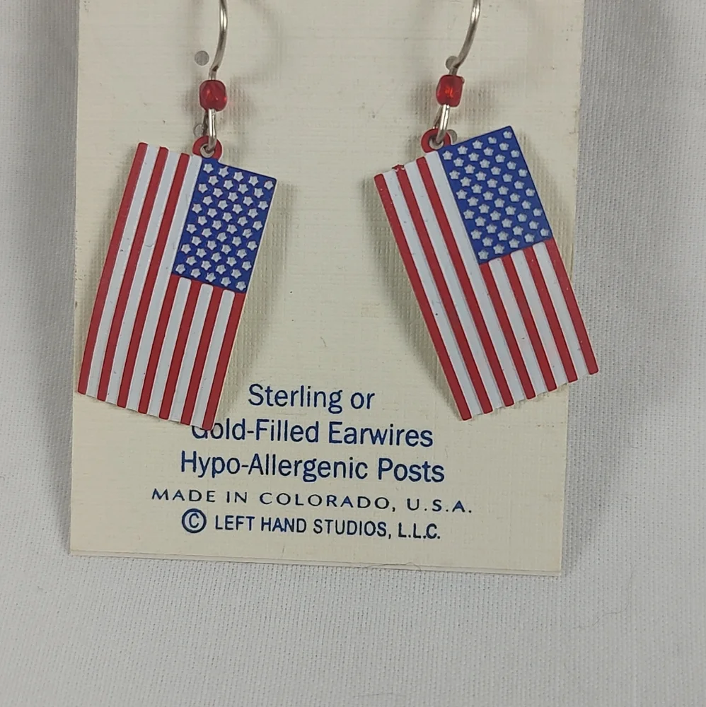 Sienna Sky American Flag Sterling Silver Fishhook Earrings - Picture 3 of 4
